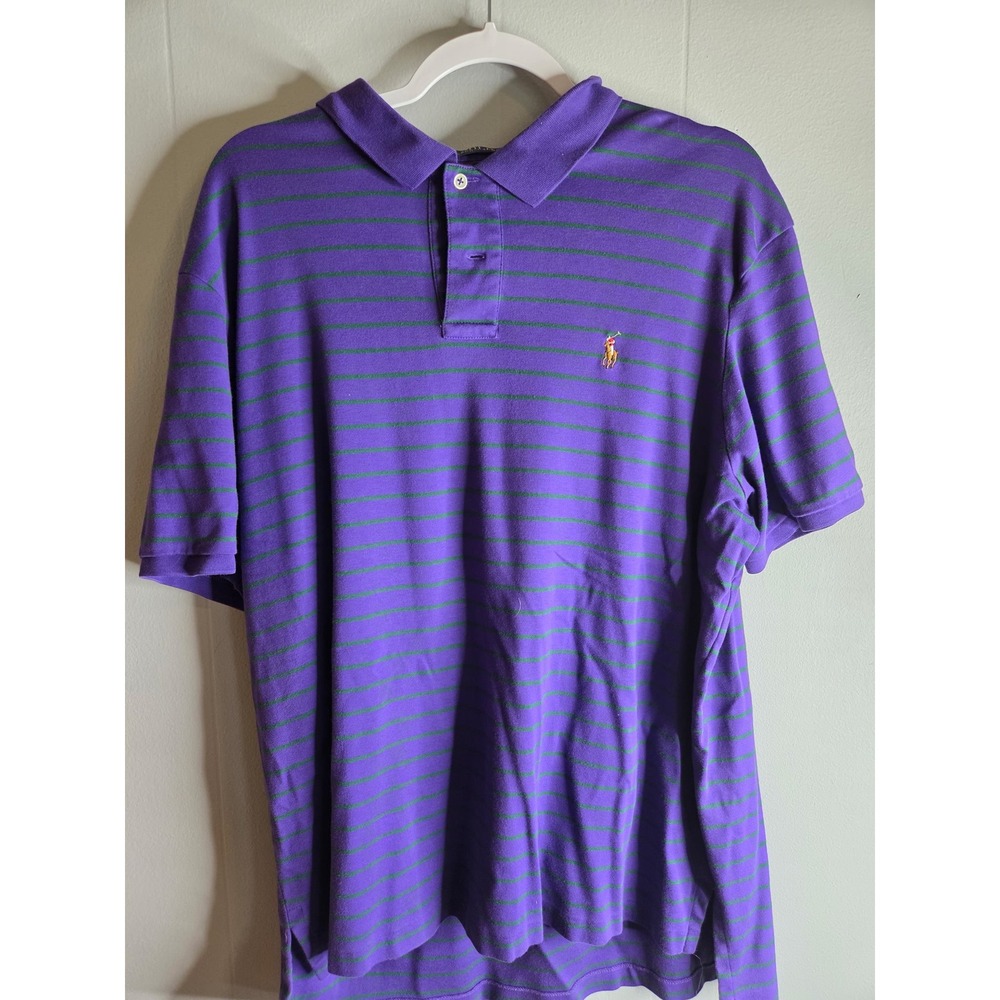 Polo Ralph Lauren Mens XXL Pima Soft Touch Striped Polo Shirt Purple Green 2142
